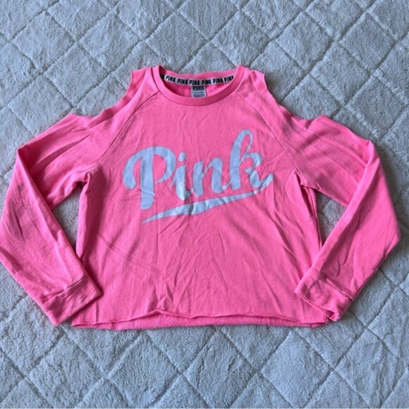 Victoria's Secret PINK | Coral Cold Shoulder Raw Hem Long Sleeve | Size Small - Picture 2 of 12